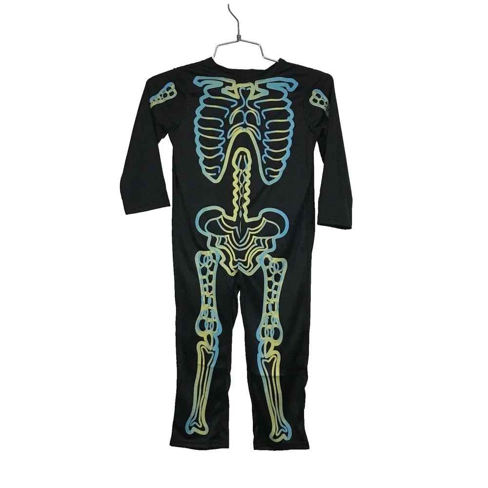 Familus Kids Skeleton Costume Jumpsuit Black Blue Neon Halloween 3-4 Years